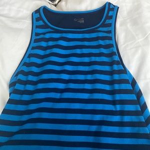 Blue and black striped tank top, built in bra